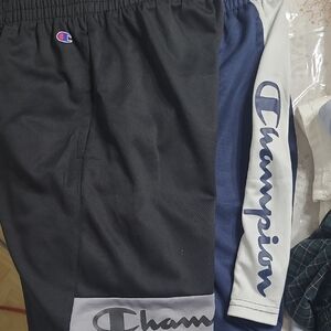 Two Pairs Of Champion Kids Black/Gray and Navy/White Shorts, Size 14-16